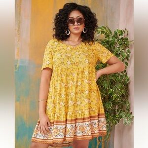 SHEIN Plus Floral Ruffle Hem Smock Dress